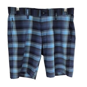Tommy Bahama Shorts Mens 32 Blue Plaid Golf Performance Stretch Polyester Casual